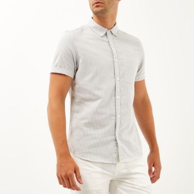 Grey stripe short sleeve shirt